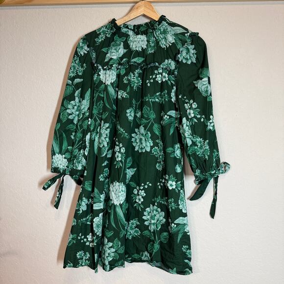 Women's Sugarlips Green Floral Botanical Three Quarter Sleeve Dress Size M - Picture 1 of 9